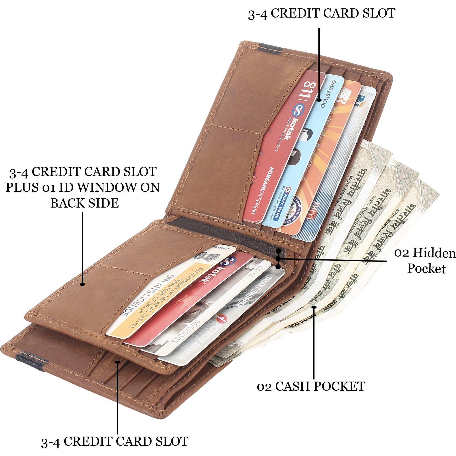 FIONA Mens Leather Bifold Wallet | Wallets For Men RFID Blocking | Genuine Leather | Extra Capacity Mens Brown Wallet |