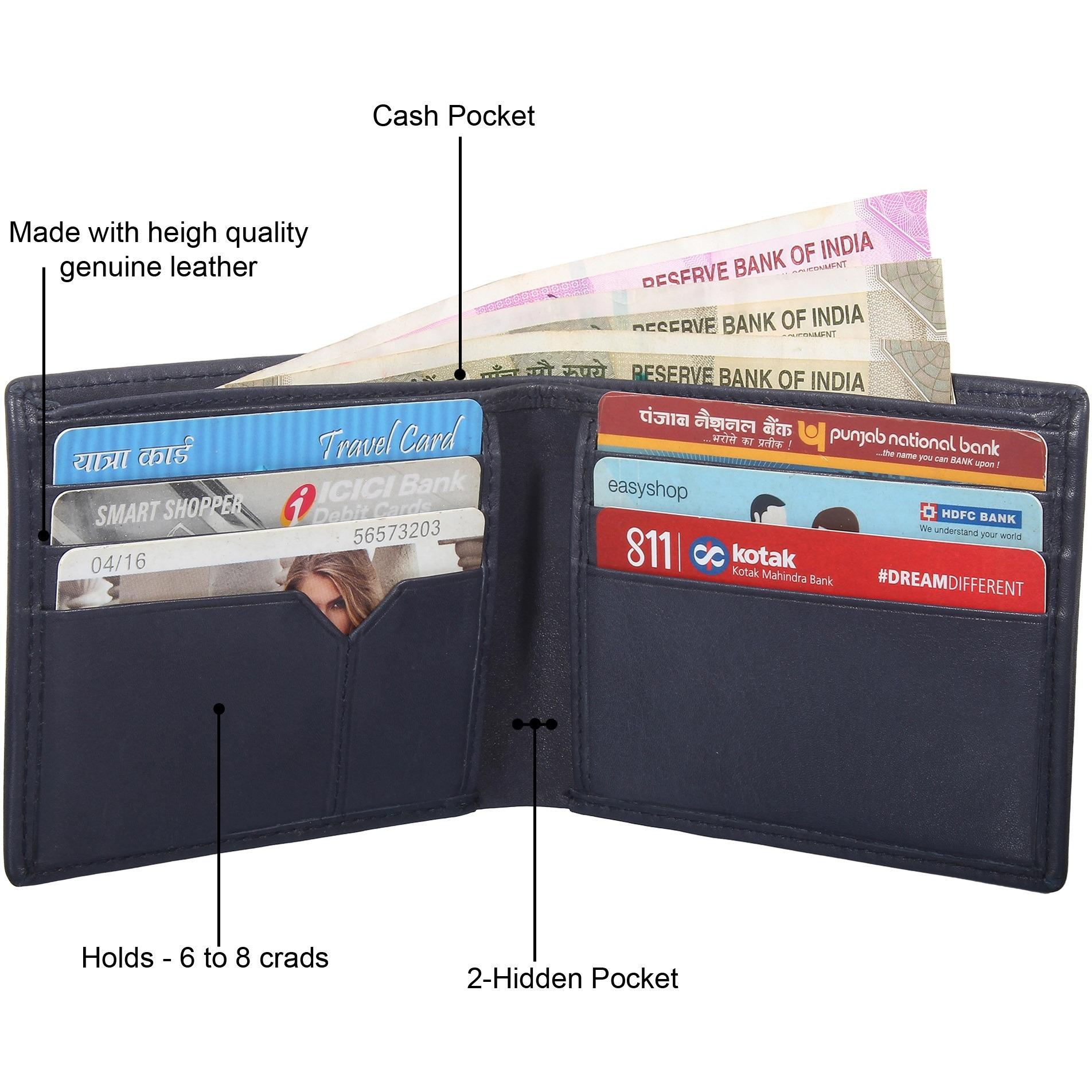 FIONA Mens Leather Bifold Wallet | Wallets For Men RFID Blocking | Genuine Leather | Extra Capacity Mens Blue Wallet |