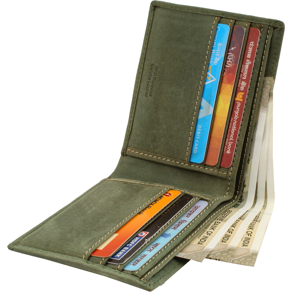 FIONA Mens Leather Bifold Wallet | Wallets For Men RFID Blocking | Genuine Leather | Extra Capacity Mens Green Wallet |