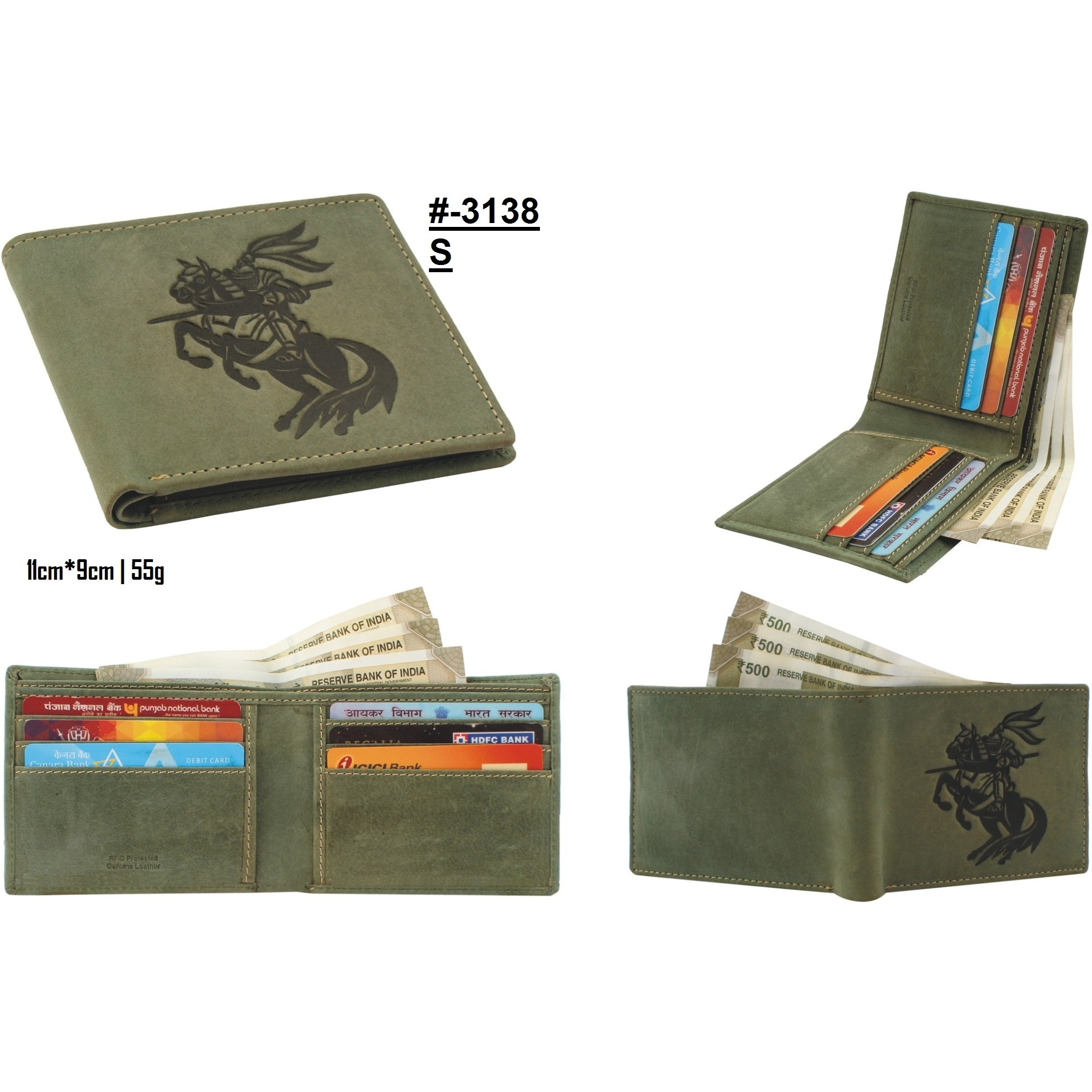 FIONA Mens Leather Bifold Wallet | Wallets For Men RFID Blocking | Genuine Leather | Extra Capacity Mens Green Wallet |