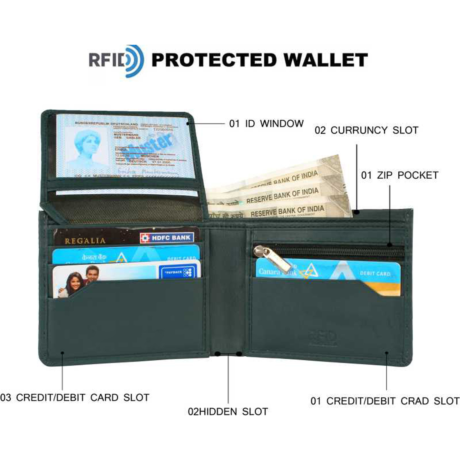 FIONA Mens Leather Bifold Wallet | Wallets For Men RFID Blocking | Genuine Leather | Extra Capacity Mens Green Wallet |