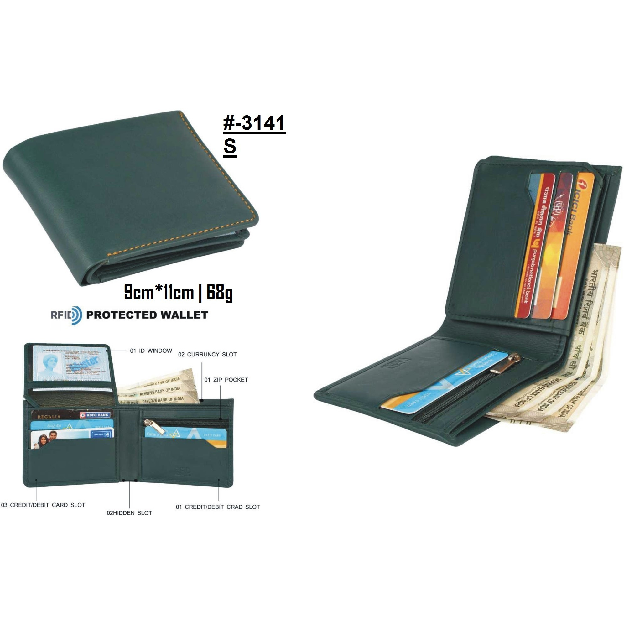 FIONA Mens Leather Bifold Wallet | Wallets For Men RFID Blocking | Genuine Leather | Extra Capacity Mens Green Wallet |