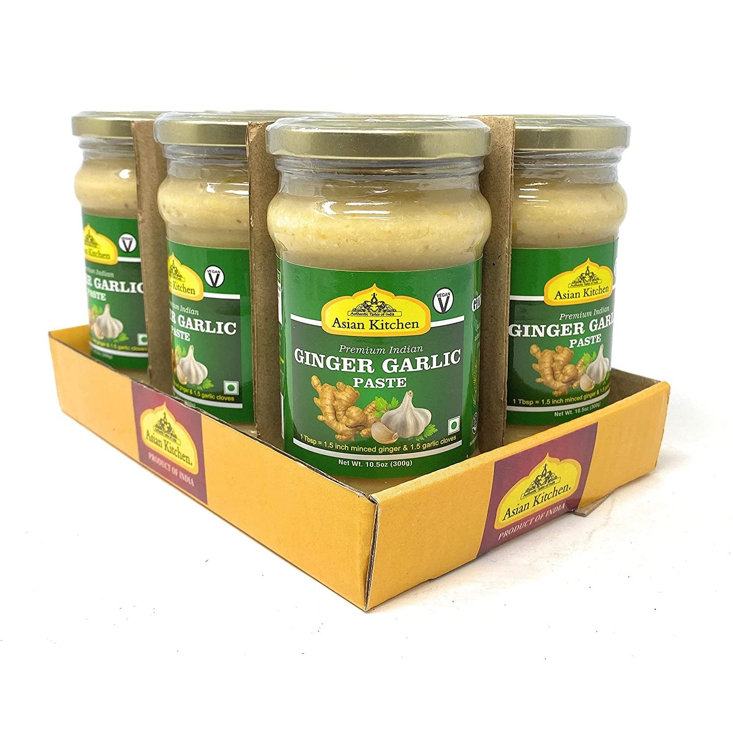Asian Kitchen Ginger-Garlic Cooking Paste 10.58oz (300g) ~ Pack of 6 ~ Vegan | Glass Jar | Gluten Free | NON-GMO | No Colors | Indian Origin