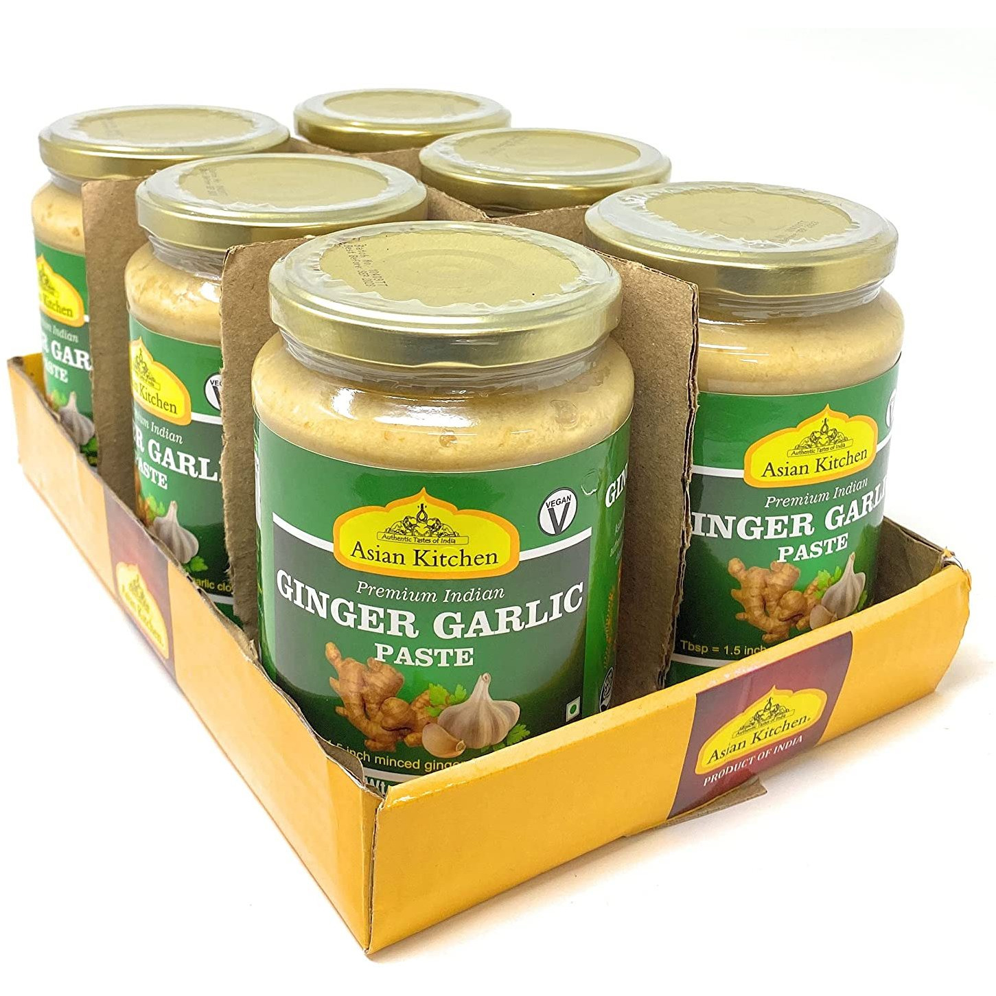 Asian Kitchen Ginger-Garlic Cooking Paste 26.5oz (1.65lbs) 750g ~ Pack of 6 ~ Vegan | Glass Jar | Gluten Free | NON-GMO | No Colors | Indian Origin