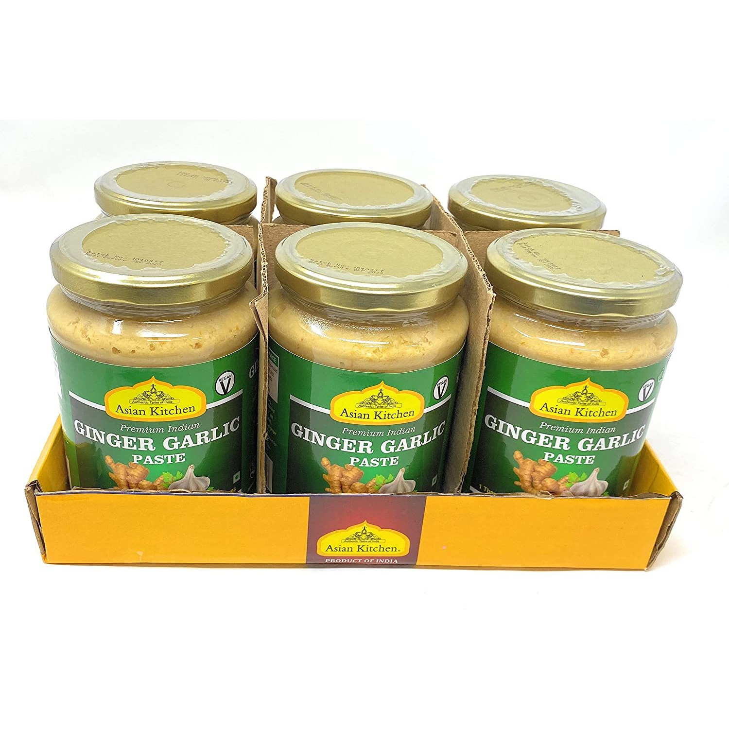 Asian Kitchen Ginger-Garlic Cooking Paste 26.5oz (1.65lbs) 750g ~ Pack of 6 ~ Vegan | Glass Jar | Gluten Free | NON-GMO | No Colors | Indian Origin