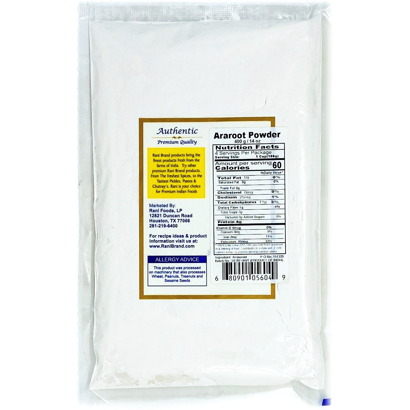 Rani Araroot (Arrowroot) Powder, Starch 14oz (400g) ~ All Natural | Gluten Free Ingredients | No Color | Vegan | NON-GMO
