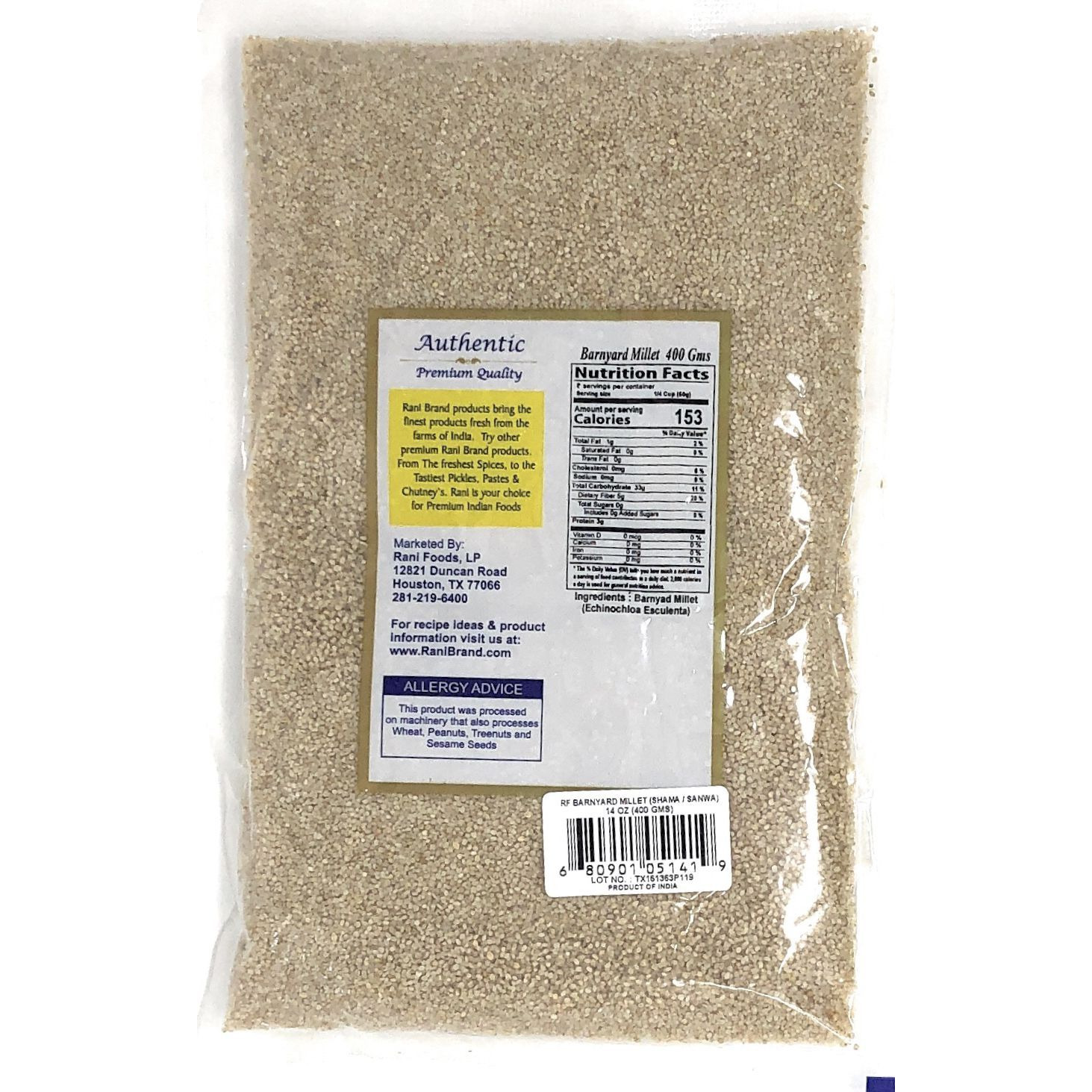 Rani Barnyard Millet (Echinochloa Esculenta Frumantacea) Whole Ancient Grain Seeds 14oz (400g) ~ All Natural | Gluten Friendly | NON-GMO | Vegan | Indian Origin | Shama / Sanwa