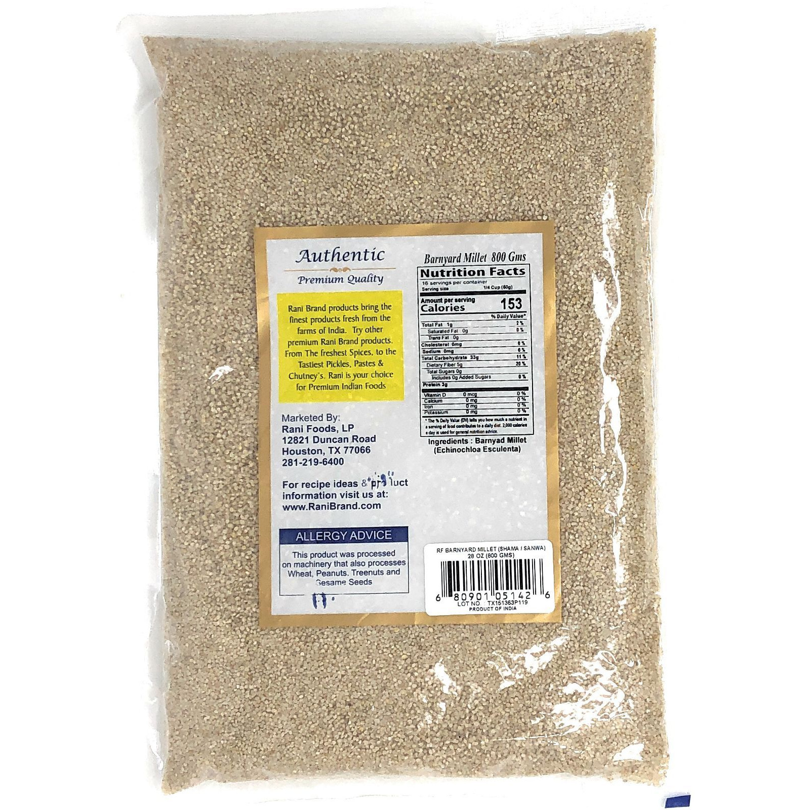 Rani Barnyard Millet (Echinochloa Esculenta Frumantacea) Whole Ancient Grain Seeds 28oz (800g) ~ All Natural | Gluten Friendly | NON-GMO | Vegan | Indian Origin | Shama / Sanwa