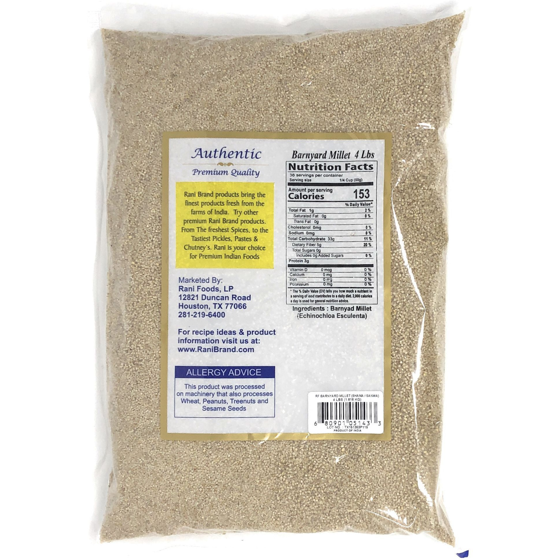 Rani Barnyard Millet (Echinochloa Esculenta Frumantacea) Whole Ancient Grain Seeds 4 Pound, 64oz (4lbs) ~ All Natural | Gluten Friendly | NON-GMO | Vegan | Indian Origin | Shama / Sanwa