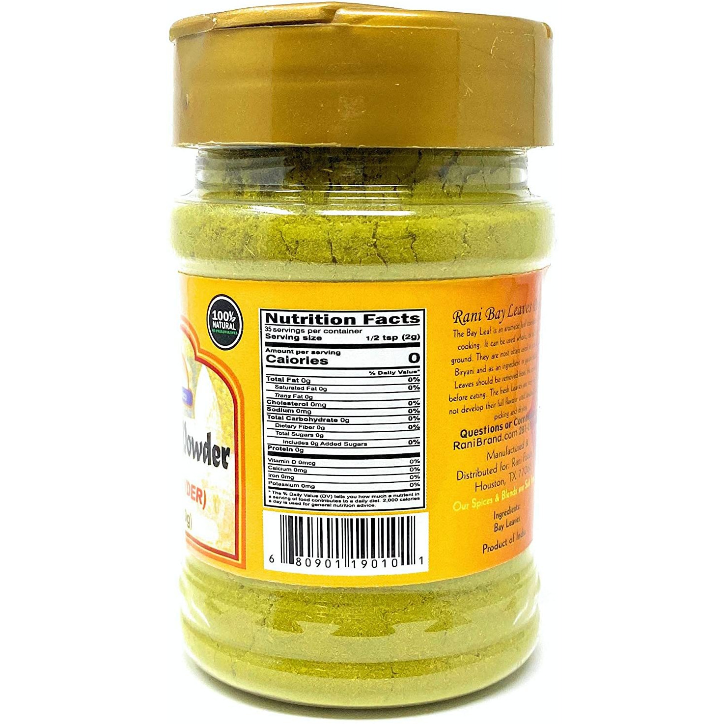 Rani Bay Leaf (Leaves) Powder 2.4oz (70g) PET Jar, All Natural ~ Gluten Friendly | NON-GMO | Vegan | Indian Origin (Tej Patta)