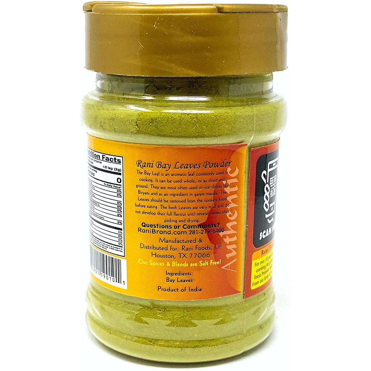 Rani Bay Leaf (Leaves) Powder 2.4oz (70g) PET Jar, All Natural ~ Gluten Friendly | NON-GMO | Vegan | Indian Origin (Tej Patta)