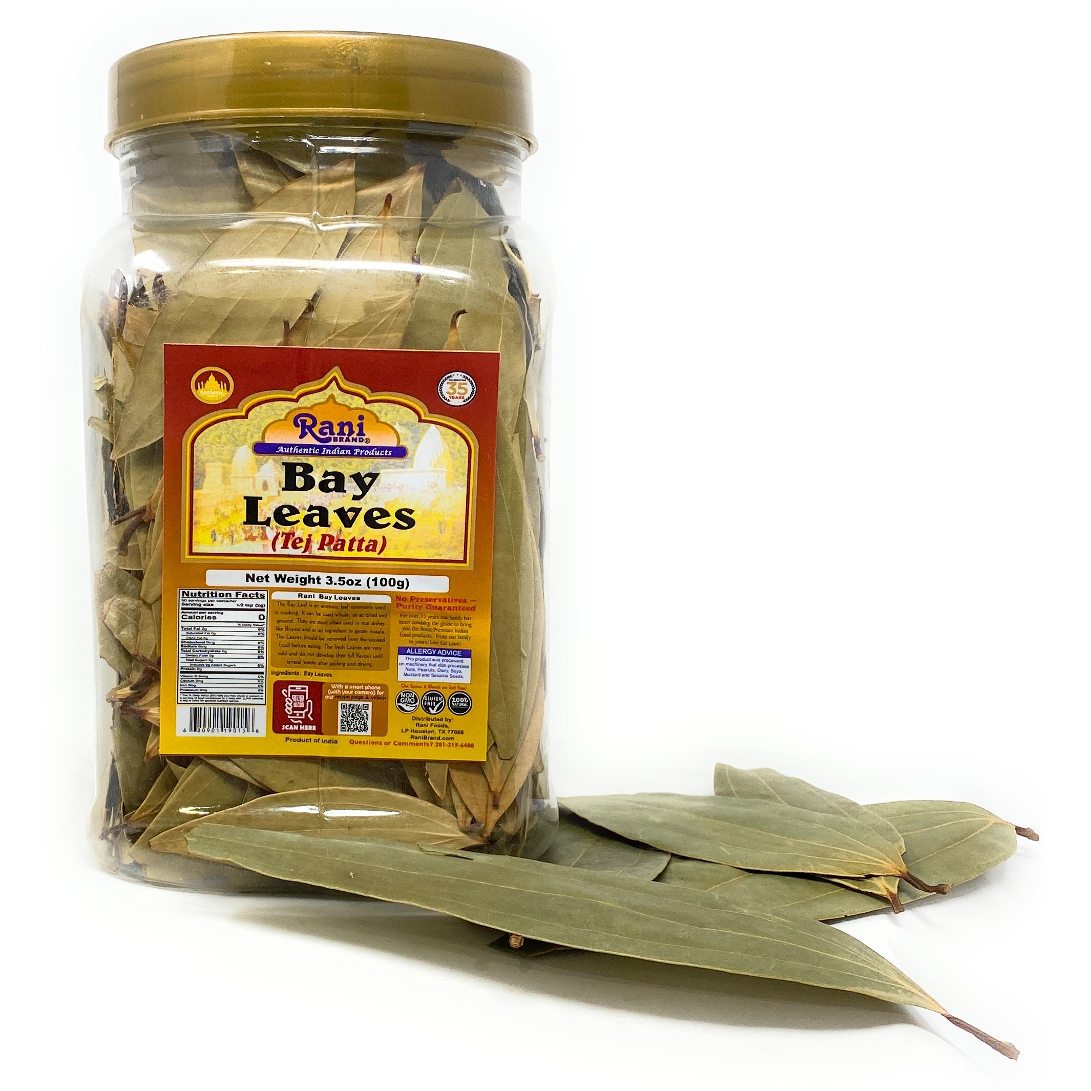 Rani Bay Leaf (Leaves) Whole Spice Hand Selected Extra Large 100g (3.5oz) PET Jar, All Natural ~ Gluten Friendly | NON-GMO | Vegan | Indian Origin (Tej Patta)