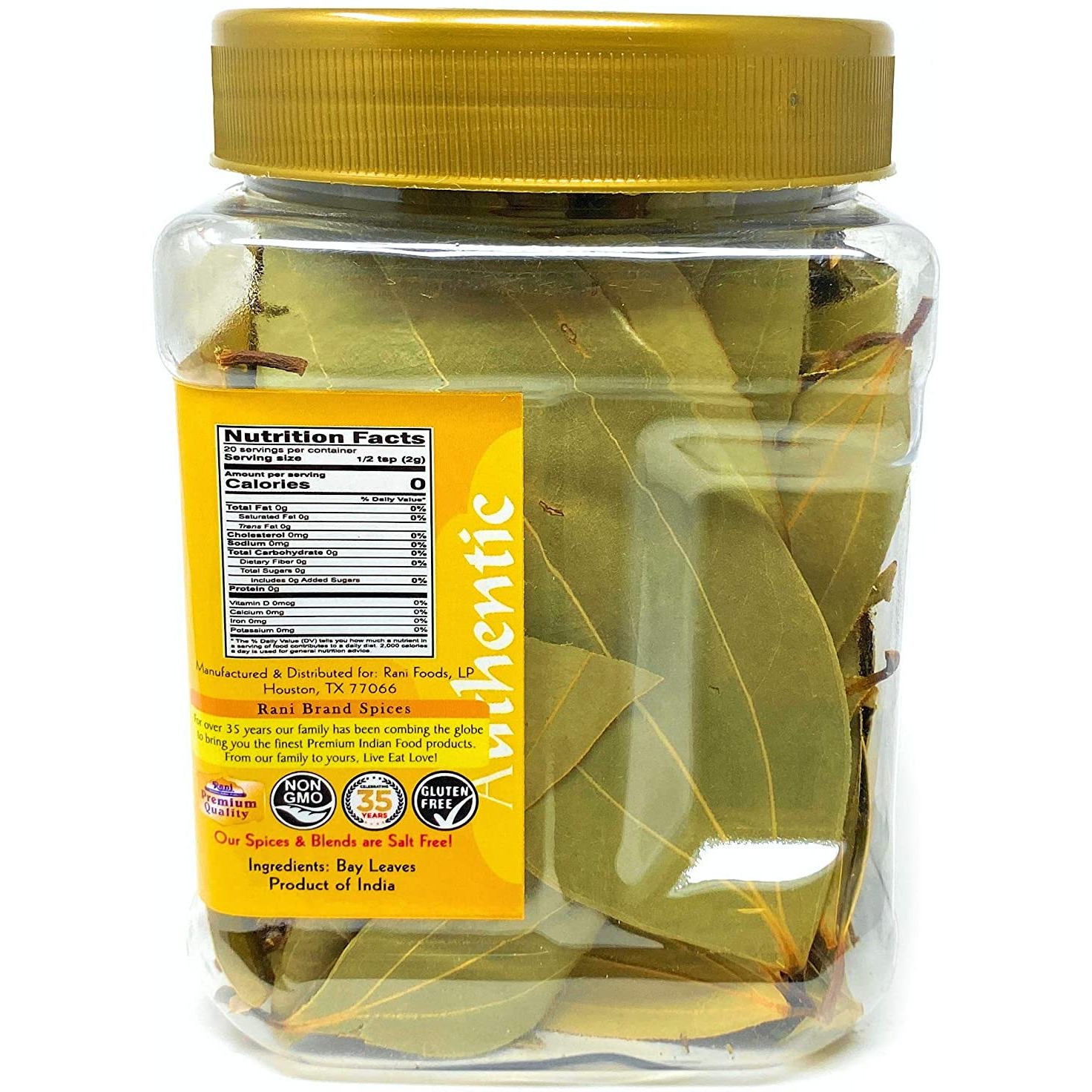 Rani Bay Leaf (Leaves) Whole Spice Hand Selected Extra Large 40g (1.4oz) PET Jar, All Natural ~ Gluten Friendly | NON-GMO | Vegan | Indian Origin (Tej Patta)