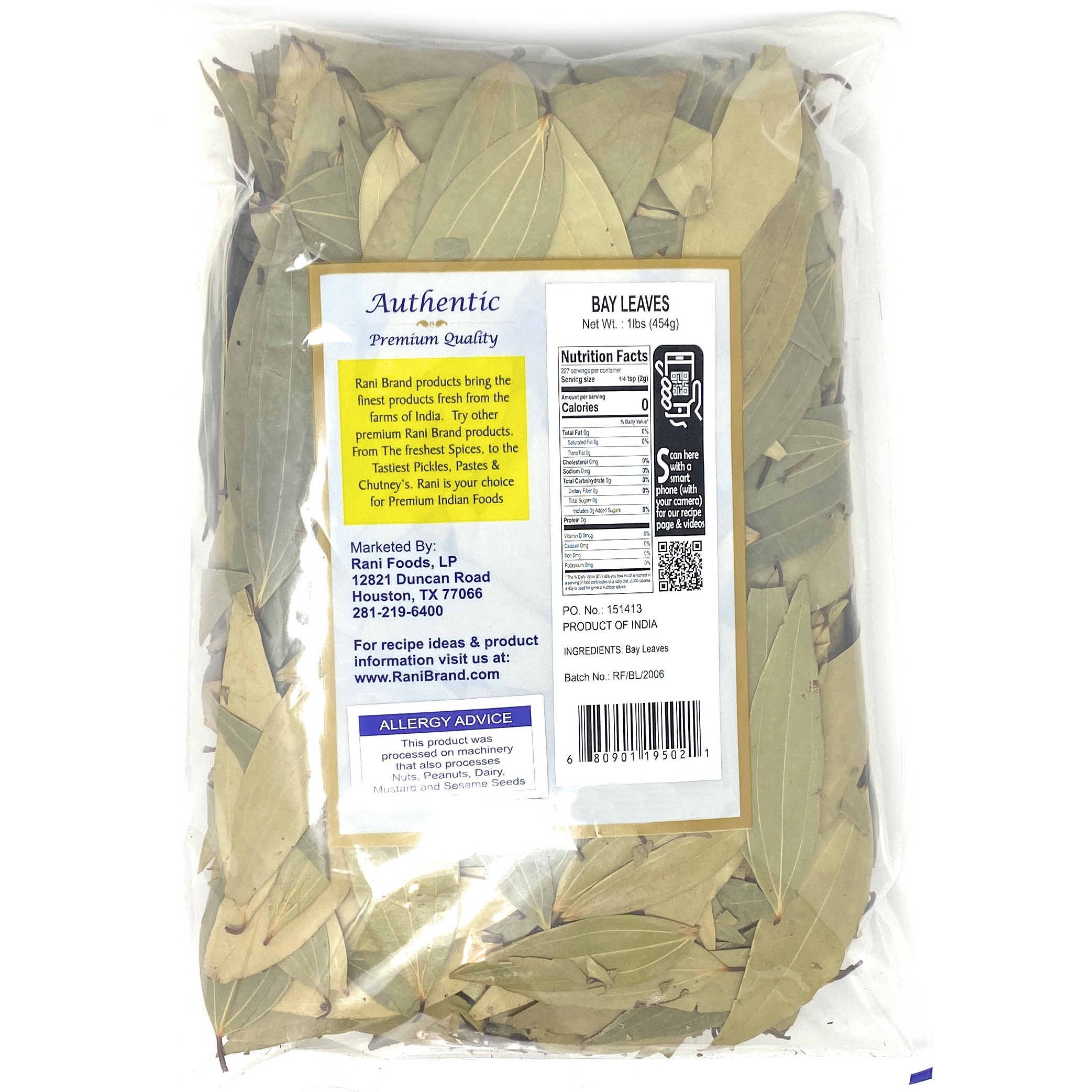 Rani Bay Whole Leaf (Leaves) Spice Hand Selected Extra Large 16oz (454g) 1lb Bulk Pack All Natural ~ Gluten Friendly | NON-GMO | Vegan | Indian Origin (Tej Patta)