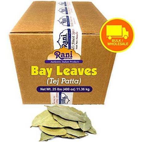 Rani Bay Whole Leaf (Leaves) Spice Hand Selected Extra Large 25-Pound (400 Ounce) 11.36kg ~ Bulk Box ~ All Natural ~ Gluten Friendly | NON-GMO | Vegan | Indian Origin (Tej Patta)
