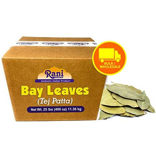 Rani Bay Whole Leaf (Leaves) Spice Hand Selected Extra Large 25-Pound (400 Ounce) 11.36kg ~ Bulk Box ~ All Natural ~ Gluten Friendly | NON-GMO | Vegan | Indian Origin (Tej Patta)