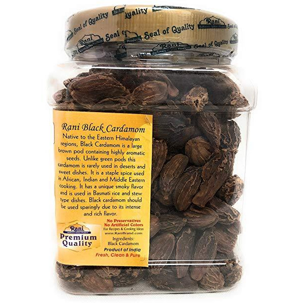 Rani Black Cardamom Pods (Kali Elachi) Whole Indian Spice 11oz (312g) Pet Jar ~ Natural | Vegan | Gluten Free Ingredients | NON-GMO | Indian Origin ~ Smokey | Tsaoko | Cao Guo | Bach Dan...