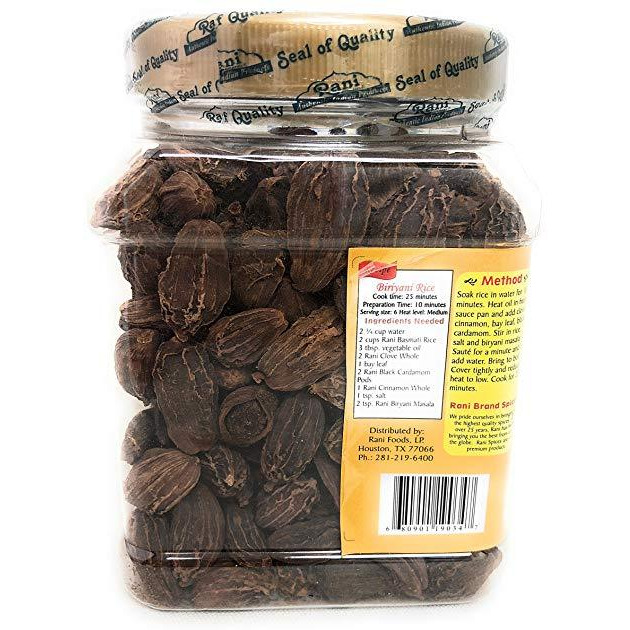Rani Black Cardamom Pods (Kali Elachi) Whole Indian Spice 11oz (312g) Pet Jar ~ Natural | Vegan | Gluten Free Ingredients | NON-GMO | Indian Origin ~ Smokey | Tsaoko | Cao Guo | Bach Dan...
