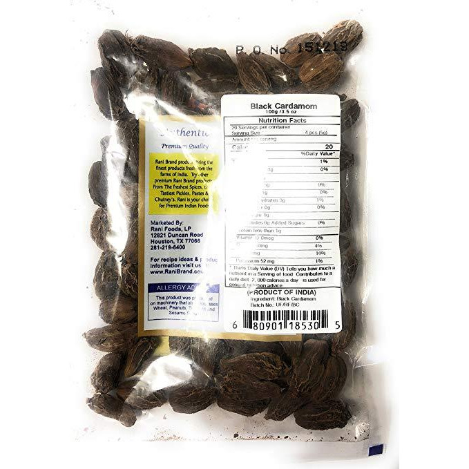 Rani Black Cardamom Pods (Kali Elachi) Whole Indian Spice 3.5oz (100g) ~ Natural | Vegan | Gluten Free Ingredients | NON-GMO | Indian Origin
