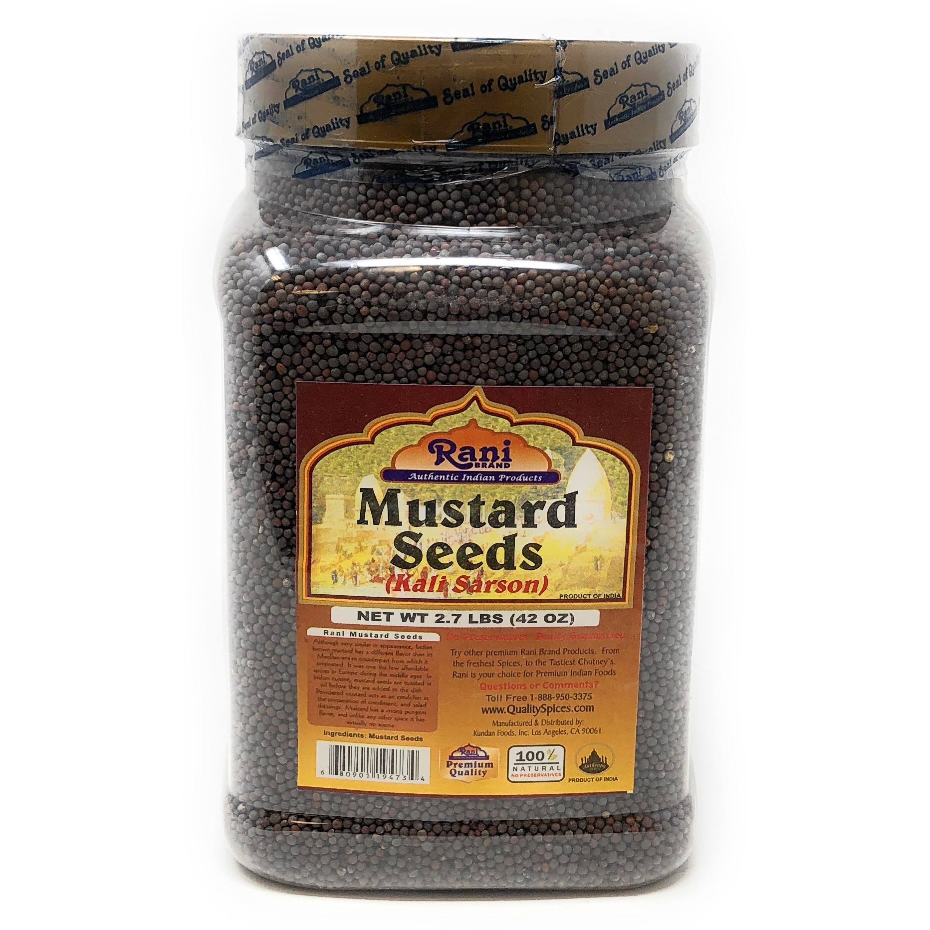 Rani Black Mustard Seeds Whole Spice (Kali Rai) 42oz (2.7 lbs) PET Jar All Natural ~ Gluten Friendly | NON-GMO | Vegan | Indian Origin