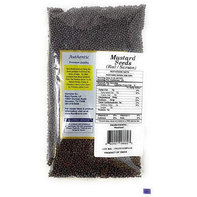 Rani Black Mustard Seeds Whole Spice (Rai Sarson) 3.5oz (100g) All Natural ~ Gluten Free Ingredients | NON-GMO | Vegan | Indian Origin