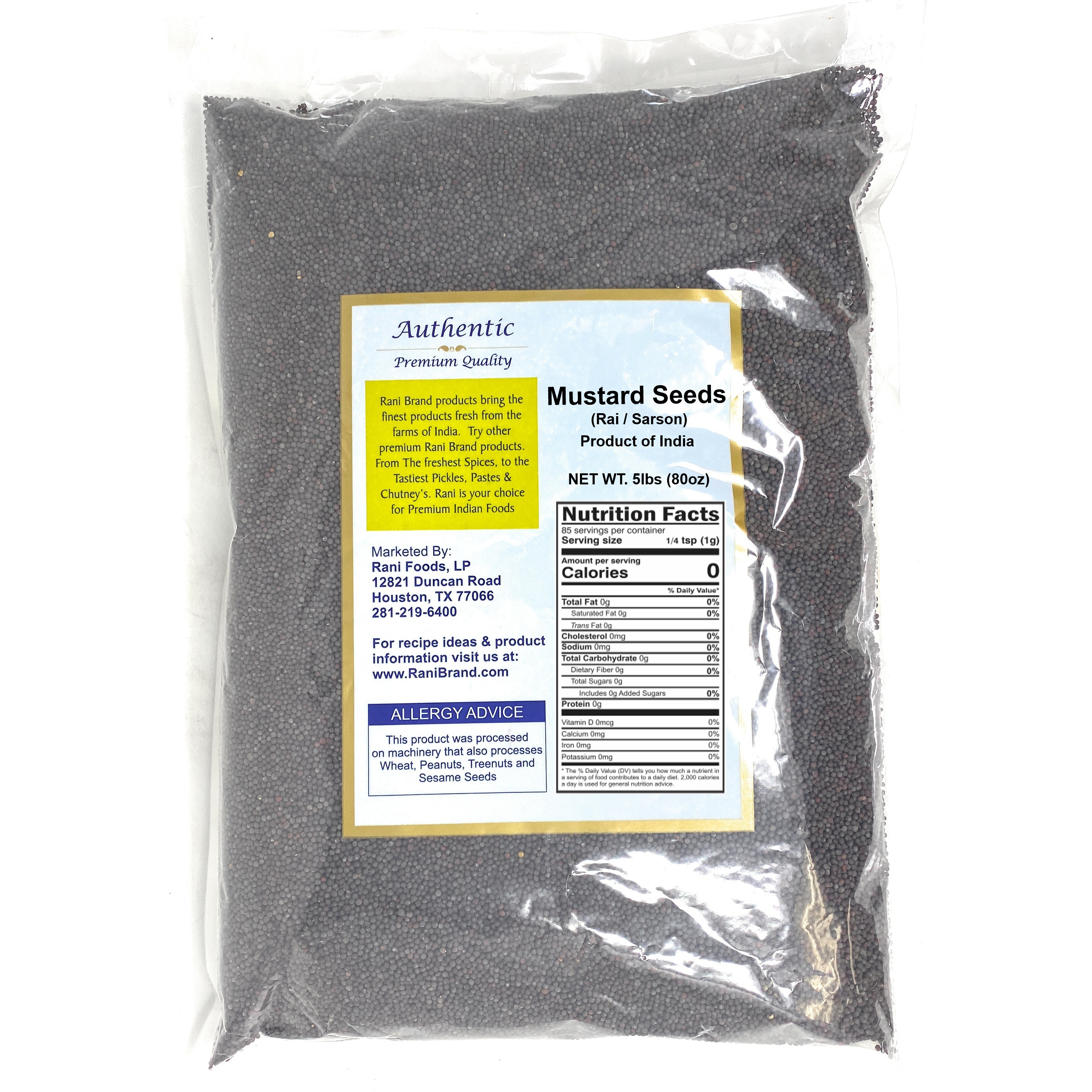 Rani Black Mustard Seeds Whole Spice (Rai Sarson) 5 Pound Bulk, 80oz (5lbs), All Natural ~ Gluten Friendly Ingredients | NON-GMO | Vegan | Indian Origin