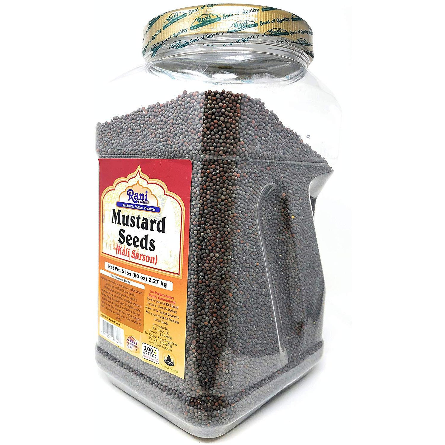 Rani Black Mustard Seeds Whole Spice (Rai Sarson) 80oz (5lbs) Bulk PET Jar, All Natural ~ Gluten Free Ingredients | NON-GMO | Vegan | Indian Origin