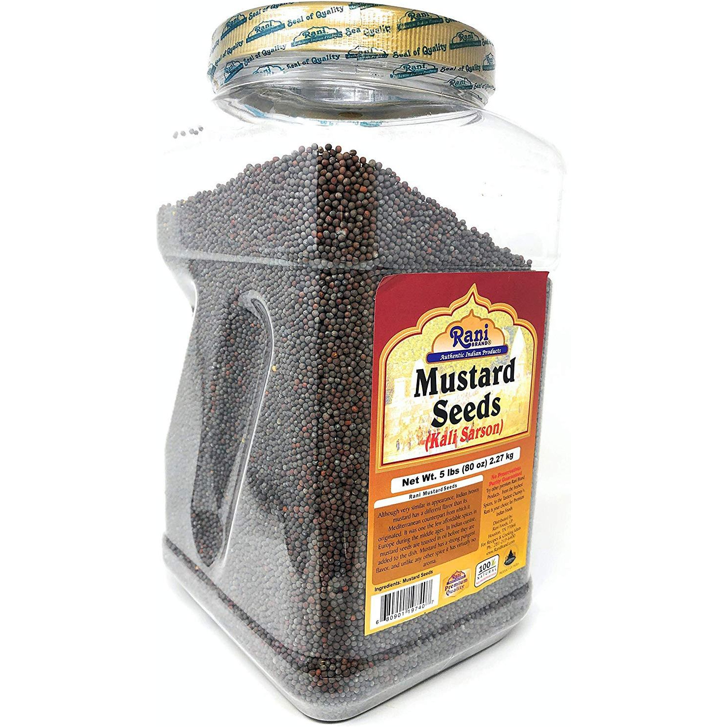 Rani Black Mustard Seeds Whole Spice (Rai Sarson) 80oz (5lbs) Bulk PET Jar, All Natural ~ Gluten Free Ingredients | NON-GMO | Vegan | Indian Origin