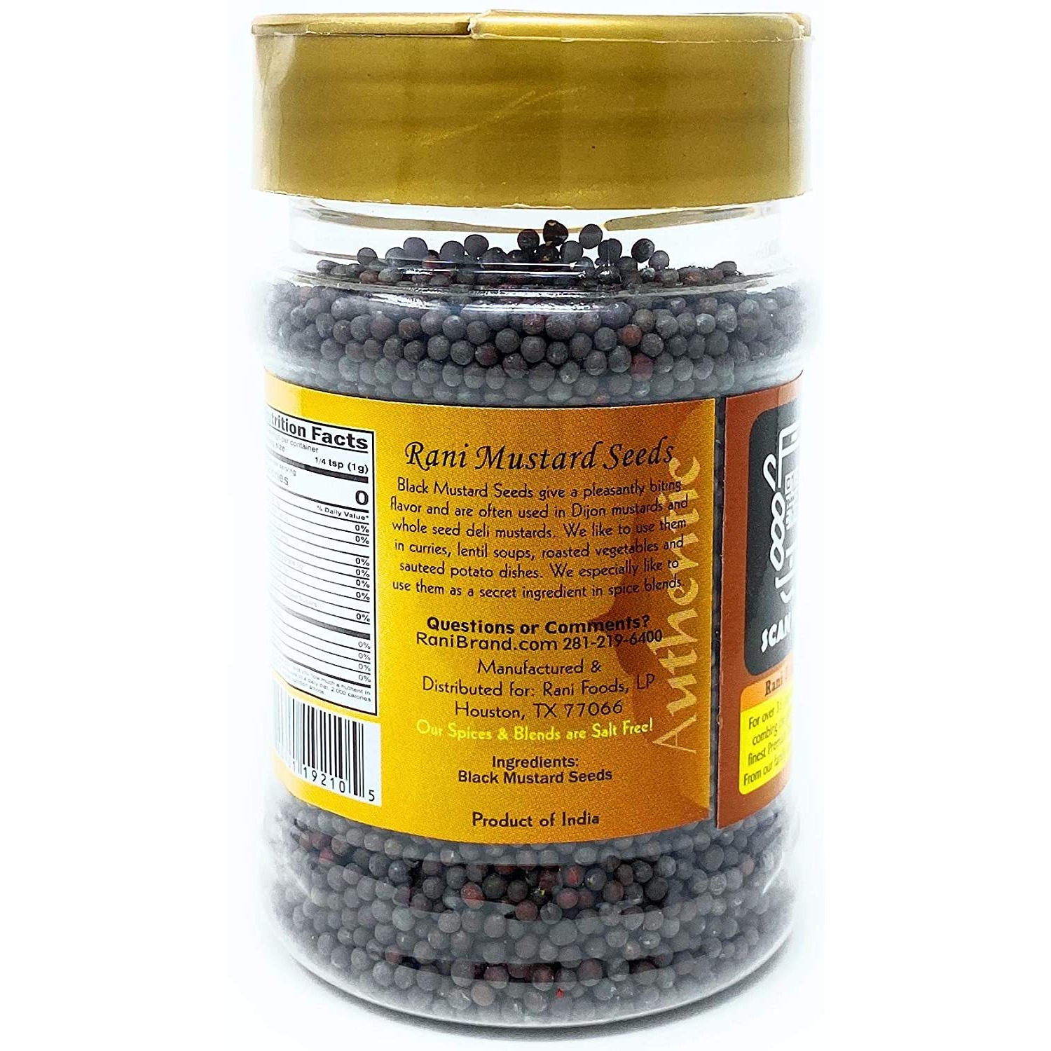 Rani Black Mustard Seeds Whole Spice (Rai Sarson) Jar 3.5oz (100g) All Natural ~ Gluten Free Ingredients | NON-GMO | Vegan | Indian Origin