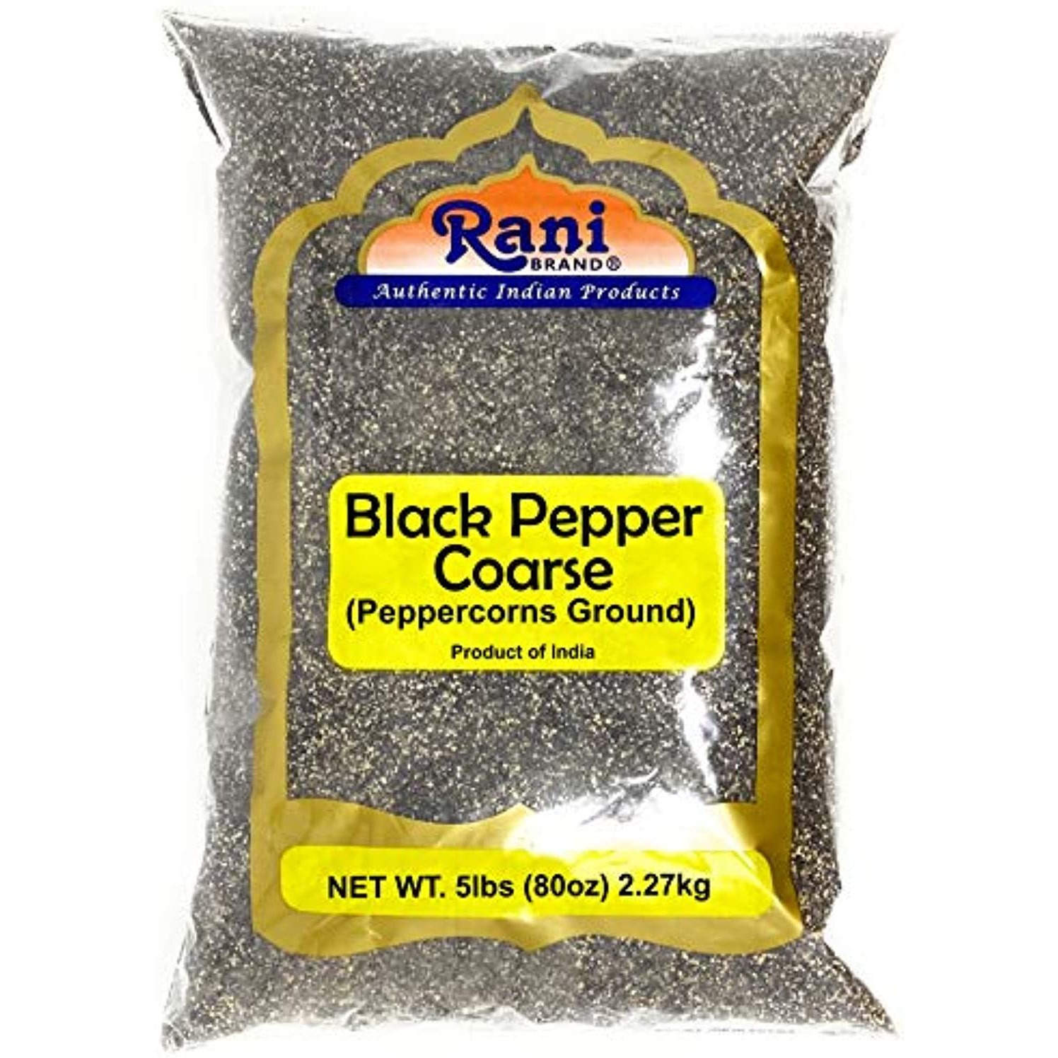 Rani Black Pepper Coarse Ground 28 Mesh (Table Grind), Premium Indian 80oz (5lbs) 5 Pound ~ Gluten Friendly, Non-GMO, All Natural