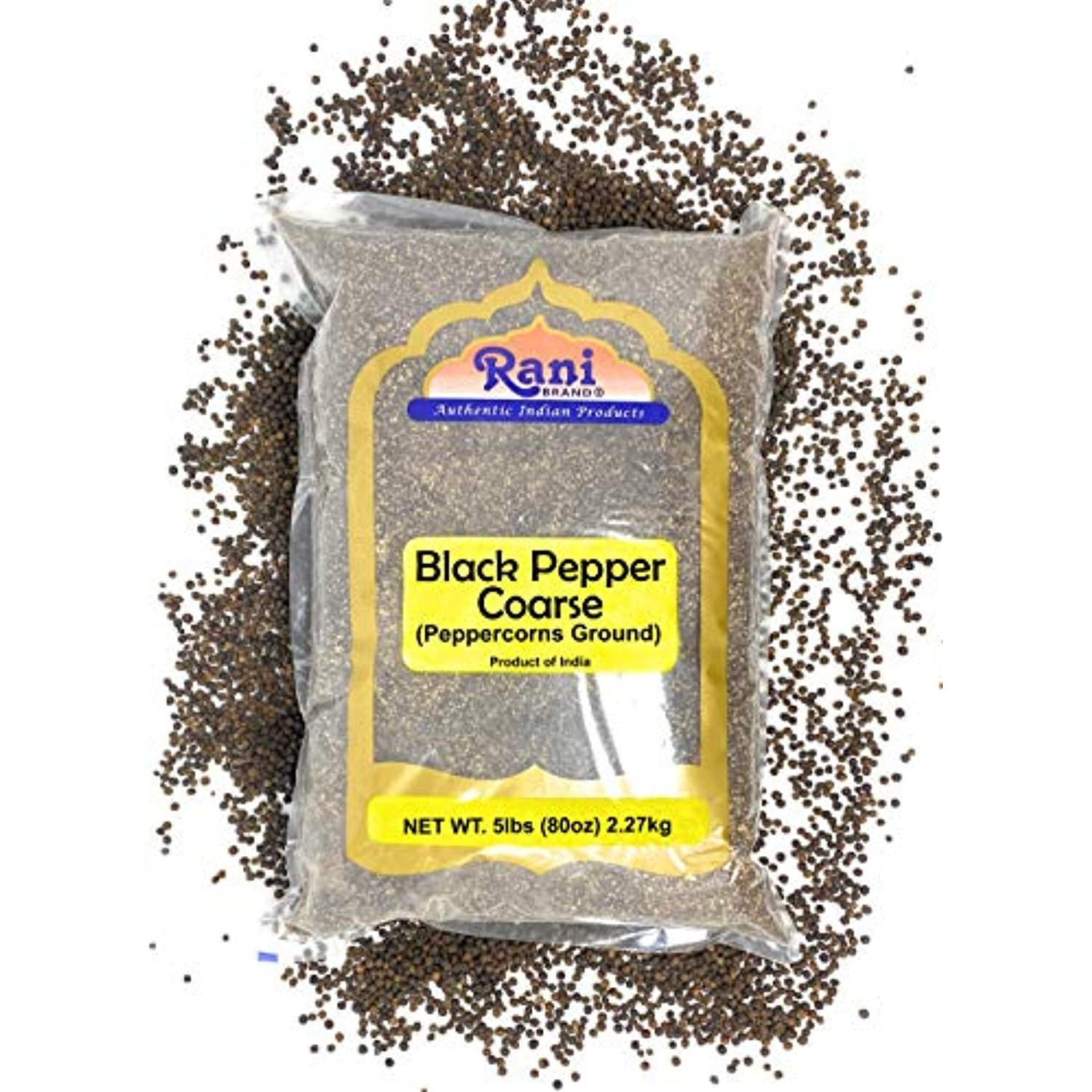 Rani Black Pepper Coarse Ground 28 Mesh (Table Grind), Premium Indian 80oz (5lbs) 5 Pound ~ Gluten Friendly, Non-GMO, All Natural