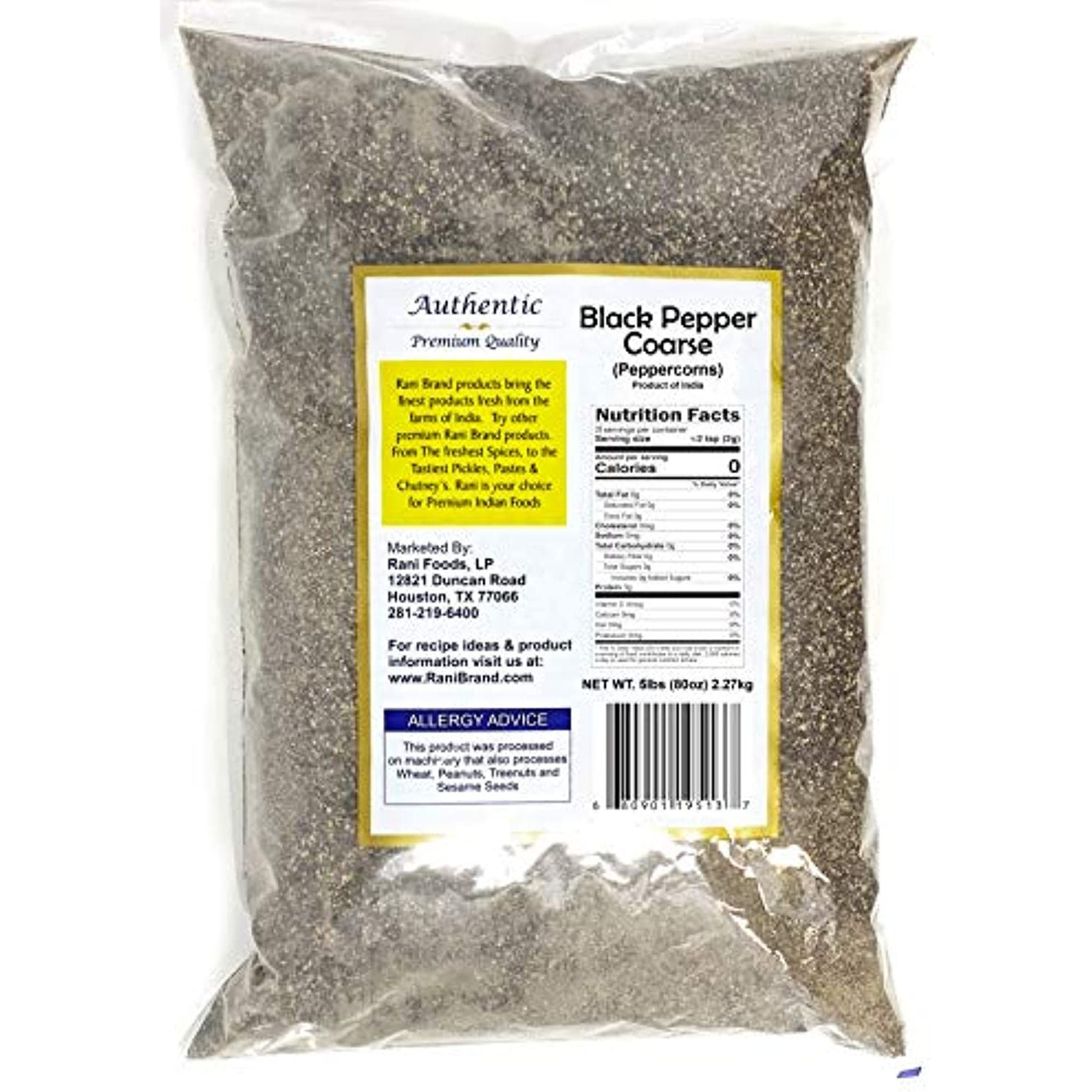 Rani Black Pepper Coarse Ground 28 Mesh (Table Grind), Premium Indian 80oz (5lbs) 5 Pound ~ Gluten Friendly, Non-GMO, All Natural