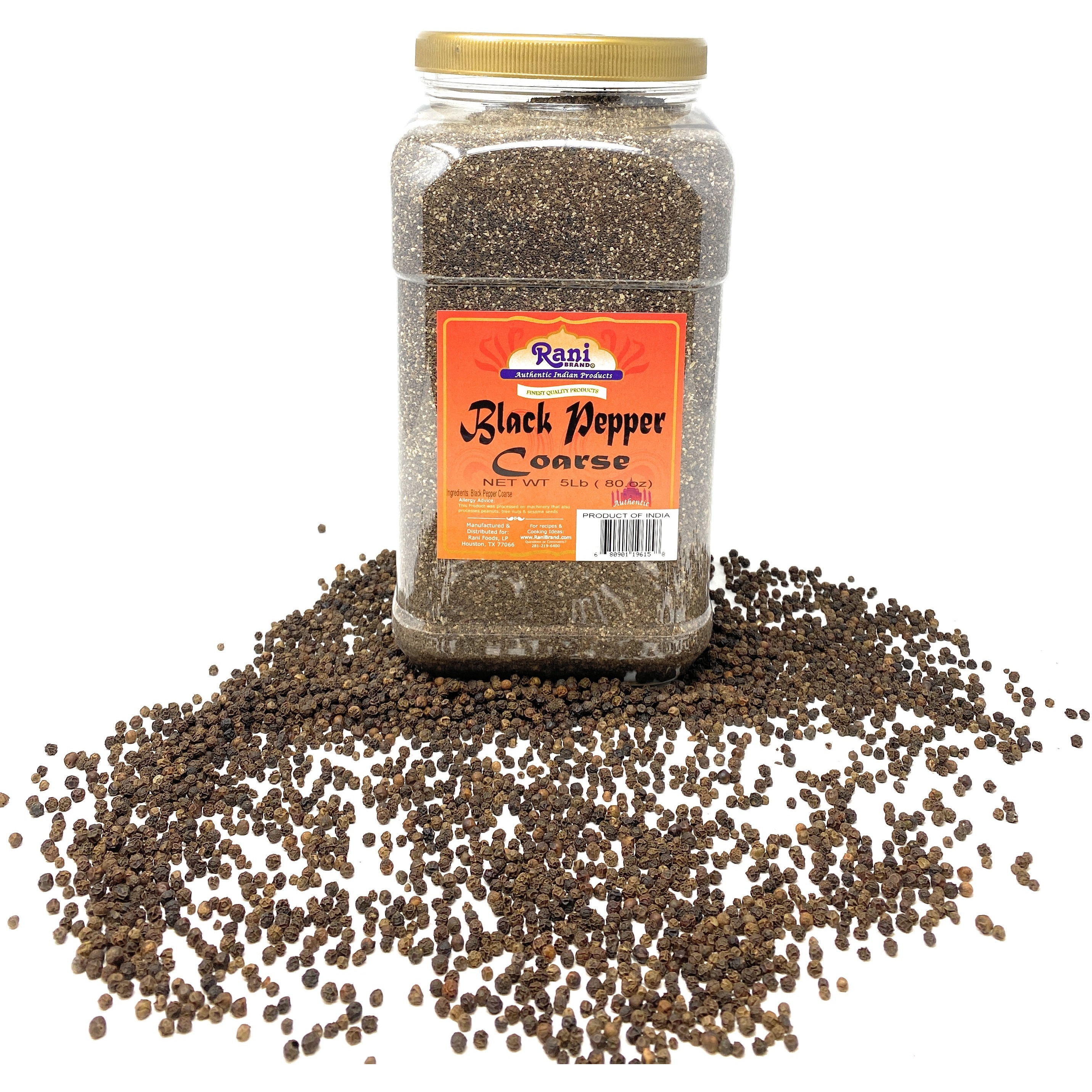 Rani Black Pepper Coarse Ground 28 Mesh (Table Grind), Premium Indian 80oz (5lbs) 5 Pound ~ PET Jar, Gluten Friendly, Non-GMO, All Natural