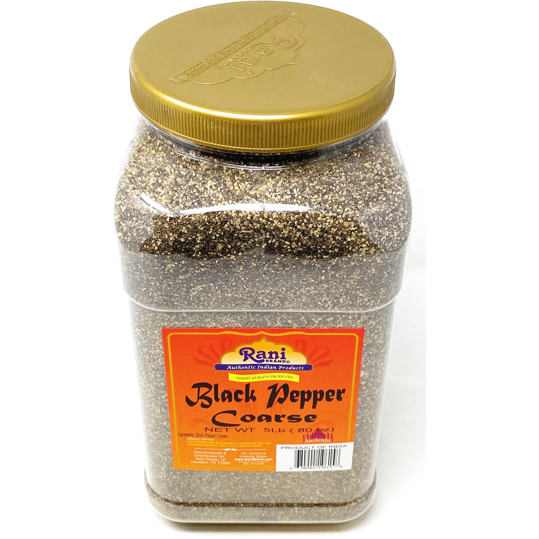 Rani Black Pepper Coarse Ground 28 Mesh (Table Grind), Premium Indian 80oz (5lbs) 5 Pound ~ PET Jar, Gluten Friendly, Non-GMO, All Natural
