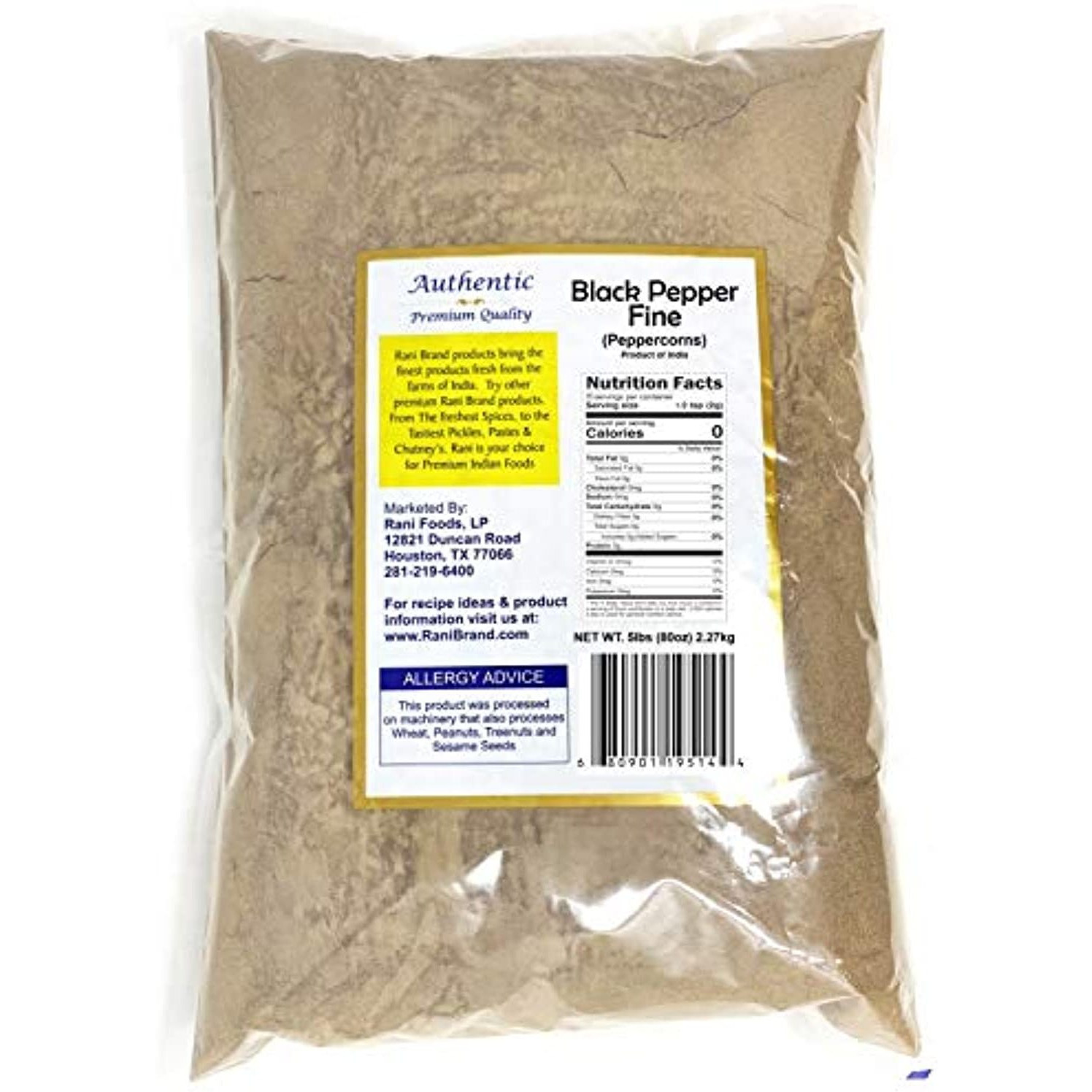 Rani Black Pepper Fine Powder 80 Mesh, Premium Indian 80oz (5lbs) 5 Pound ~ Gluten Friendly, Non-GMO, All Natural