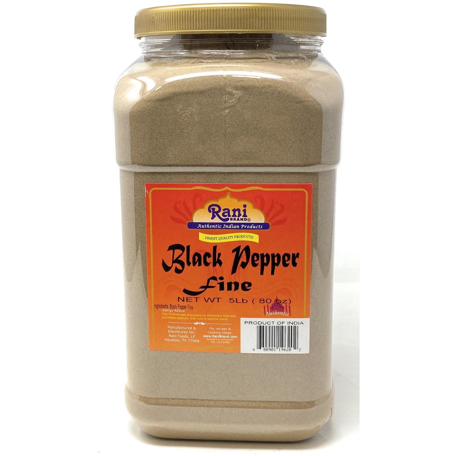Rani Black Pepper Fine Powder 80 Mesh, Premium Indian 80oz (5lbs) 5 Pound ~ PET Jar, Gluten Friendly, Non-GMO, All Natural