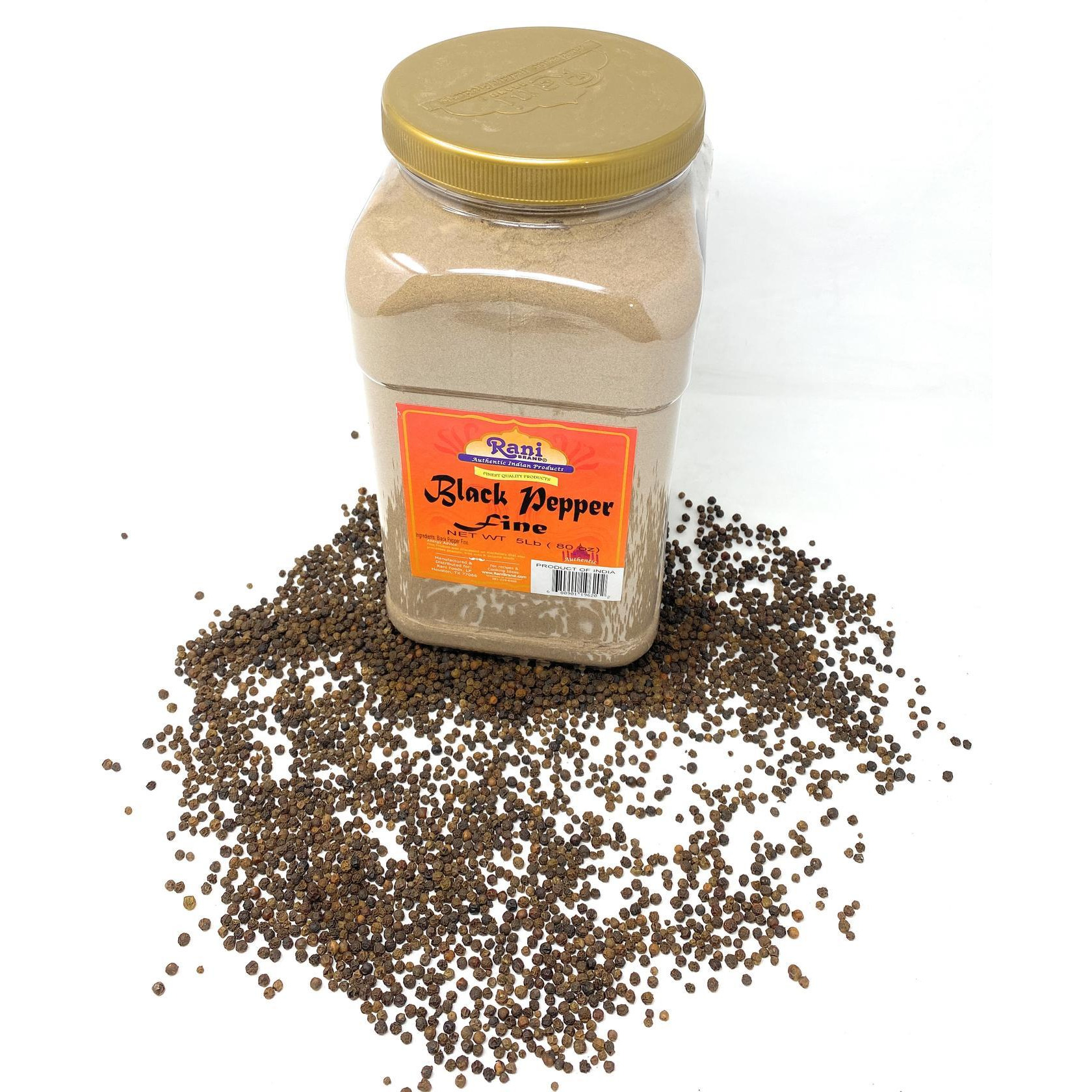 Rani Black Pepper Fine Powder 80 Mesh, Premium Indian 80oz (5lbs) 5 Pound ~ PET Jar, Gluten Friendly, Non-GMO, All Natural