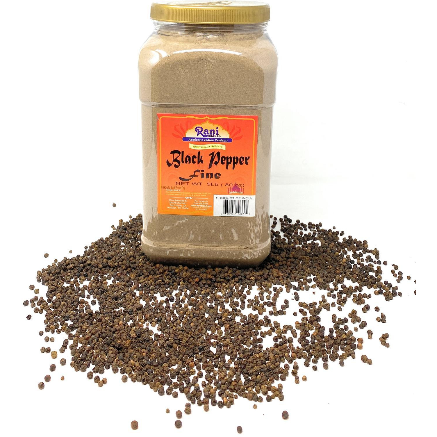 Rani Black Pepper Fine Powder 80 Mesh, Premium Indian 80oz (5lbs) 5 Pound ~ PET Jar, Gluten Friendly, Non-GMO, All Natural