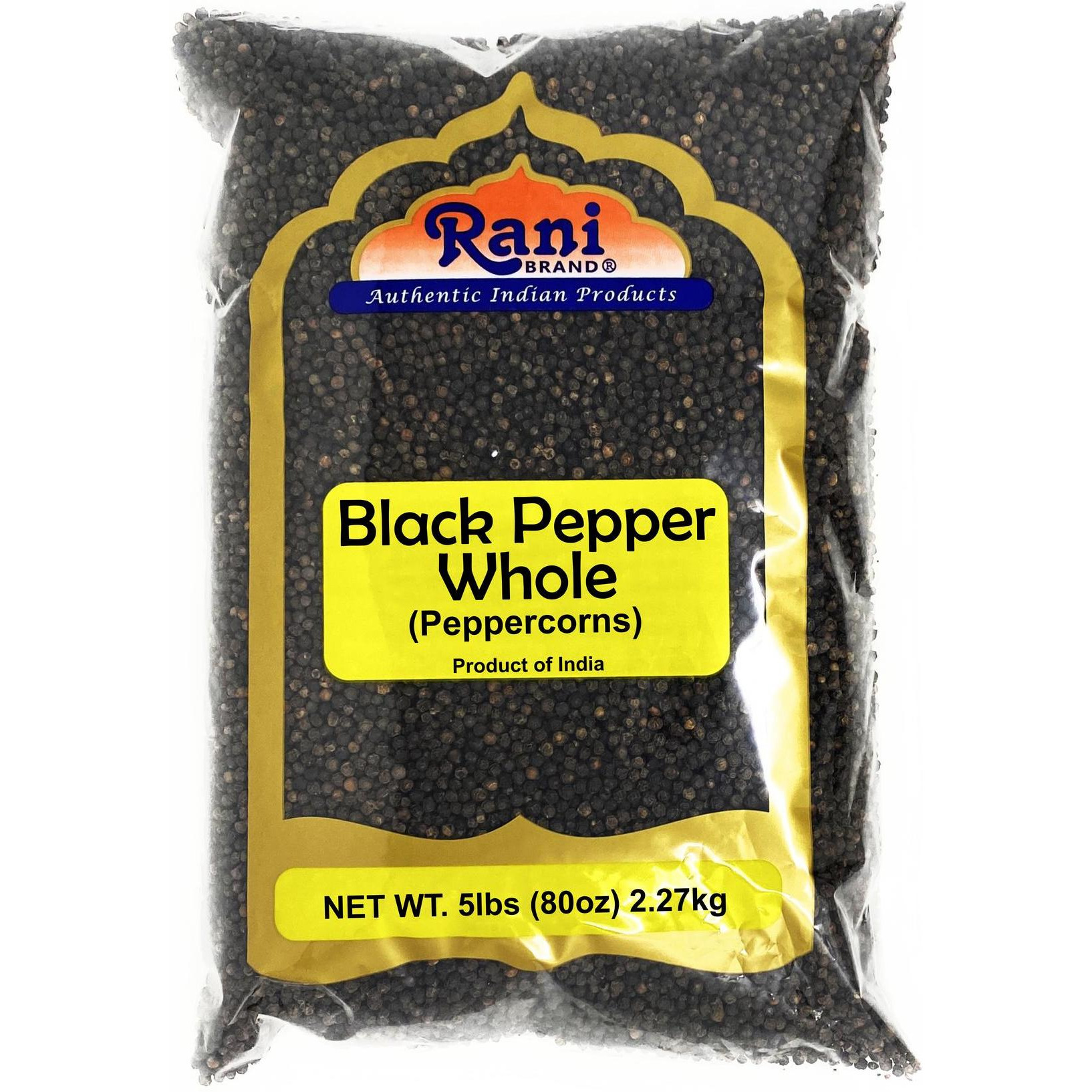 Rani Black Pepper Whole (Peppercorns) 5lbs (80oz) Bulk Bag, Premium Indian MG-1 Grade ~ Gluten Friendly, Non-GMO, Natural Perfect size for Grinders!