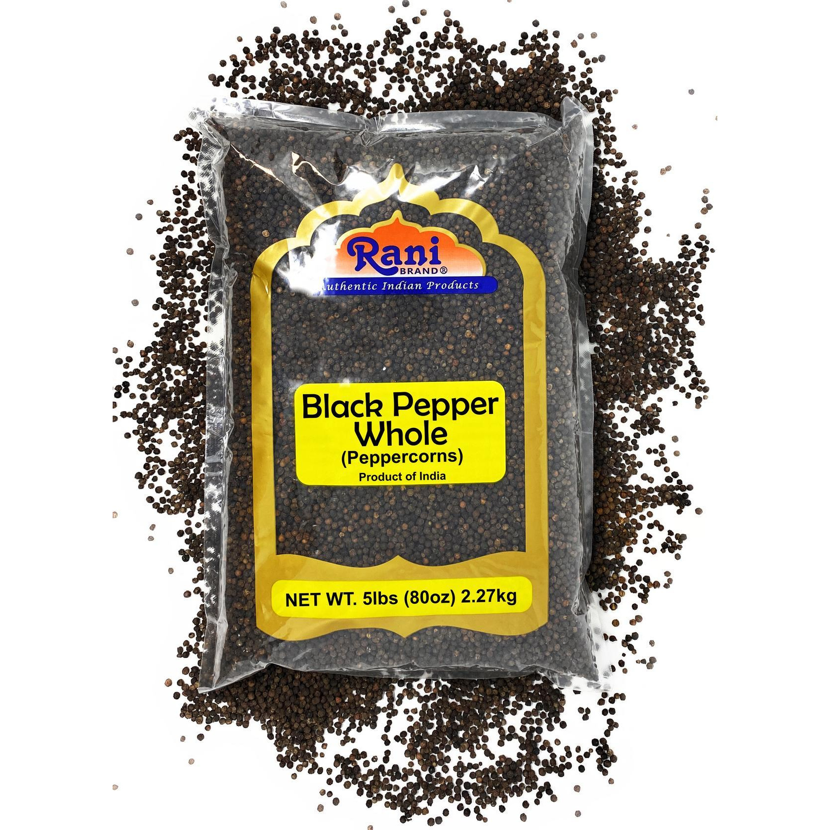 Rani Black Pepper Whole (Peppercorns) 5lbs (80oz) Bulk Bag, Premium Indian MG-1 Grade ~ Gluten Friendly, Non-GMO, Natural Perfect size for Grinders!