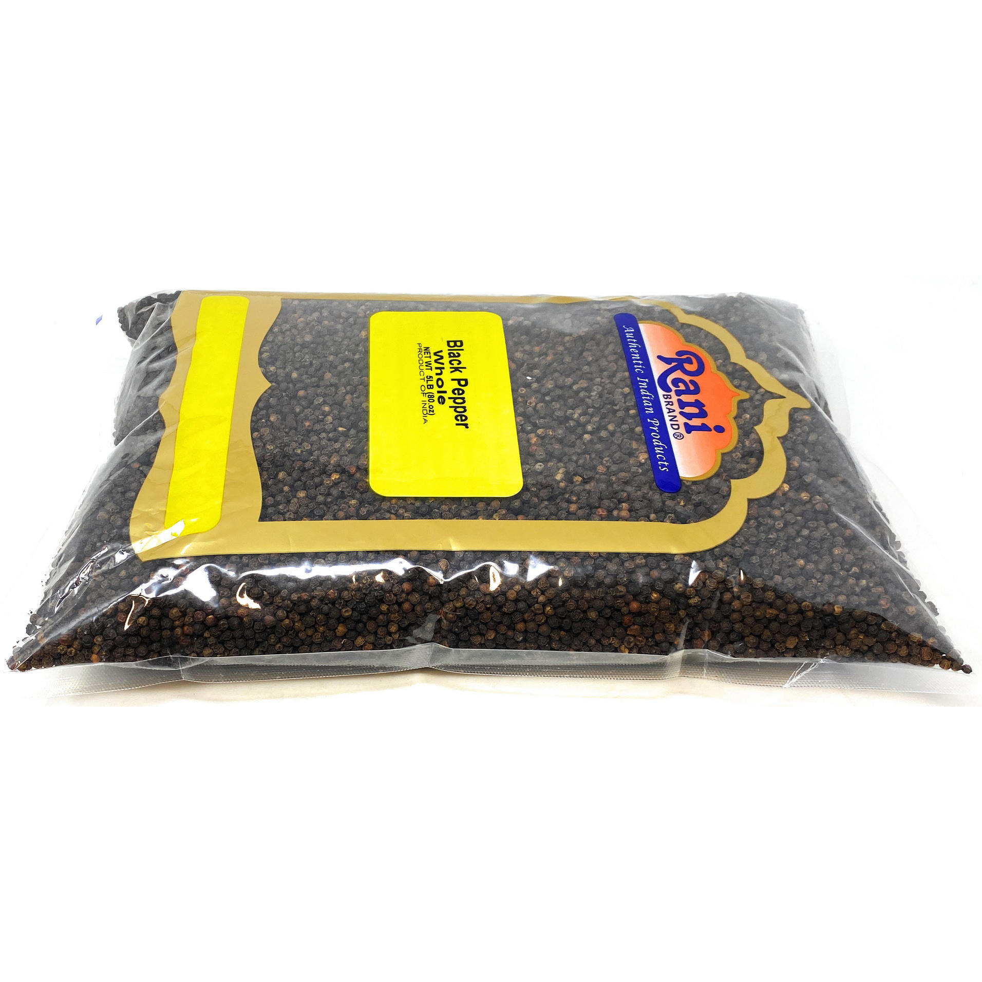 Rani Black Pepper Whole (Peppercorns) 5lbs (80oz) Bulk Bag, Premium Indian MG-1 Grade ~ Gluten Friendly, Non-GMO, Natural Perfect size for Grinders