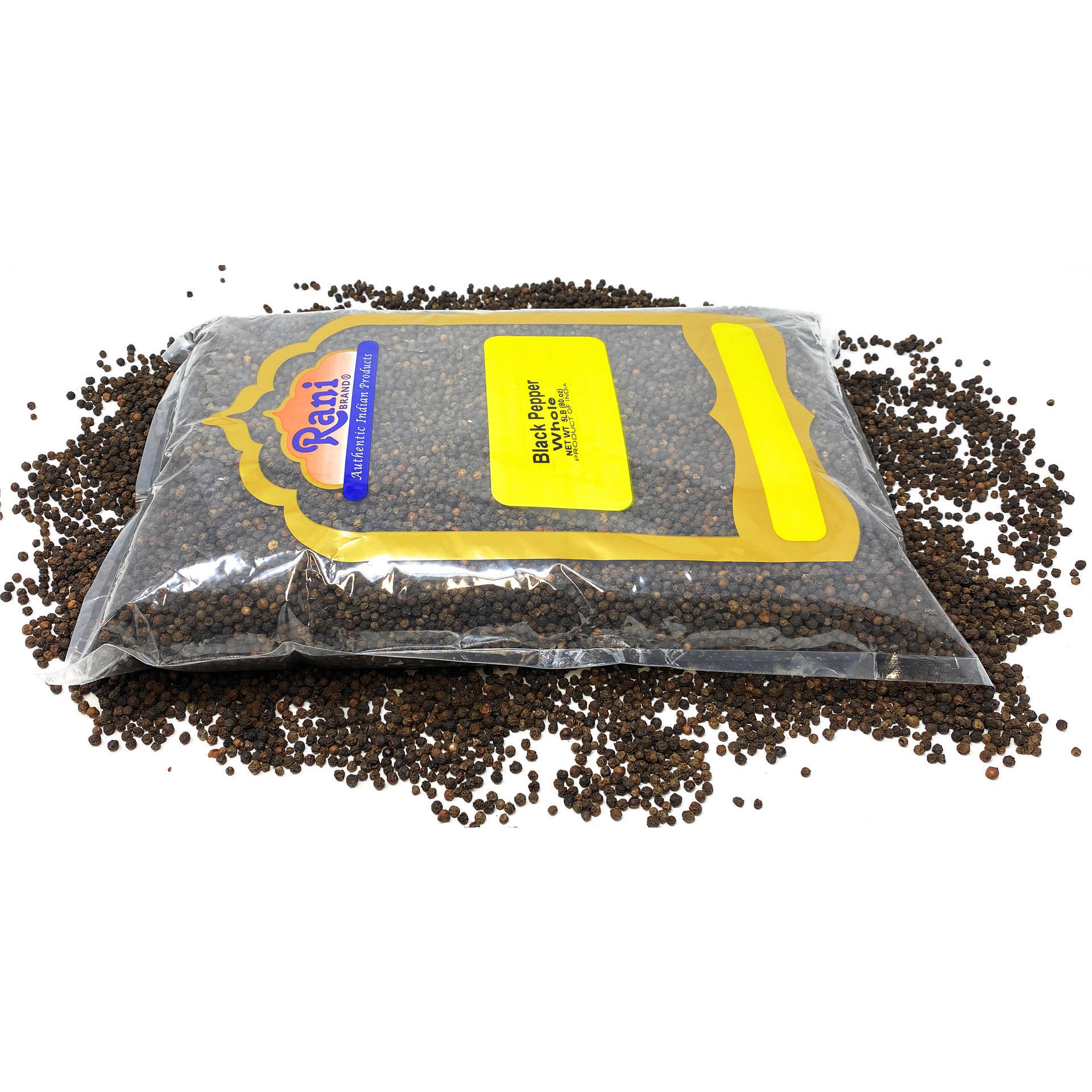 Rani Black Pepper Whole (Peppercorns) 5lbs (80oz) Bulk Bag, Premium Indian MG-1 Grade ~ Gluten Friendly, Non-GMO, Natural Perfect size for Grinders