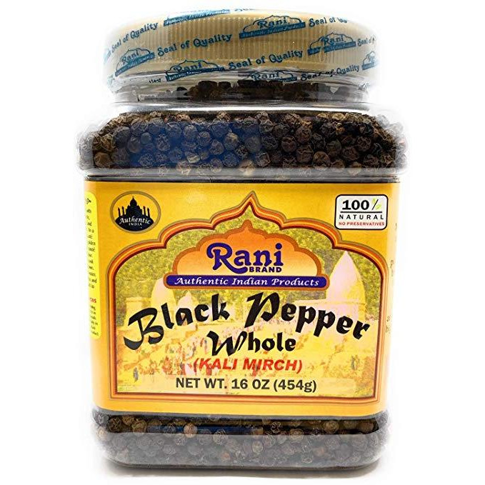 Rani Black Pepper Whole (Peppercorns), Premium Indian MG-1 Grade 16oz (454g) ~ Gluten Free, Non-GMO, Natural Perfect size for Grinders