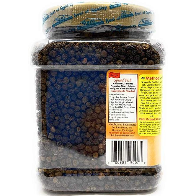 Rani Black Pepper Whole (Peppercorns), Premium Indian MG-1 Grade 16oz (454g) ~ Gluten Free, Non-GMO, Natural Perfect size for Grinders