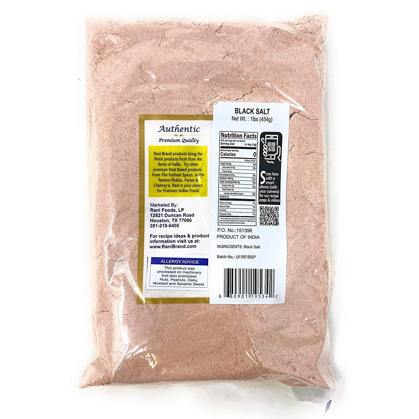 Rani Black Salt (Kala Namak) Powder, Vegan 1 Pound (454g) 16 Ounce Unrefined, Pure and Natural | Gluten Friendly | NON-GMO | Indian Origin