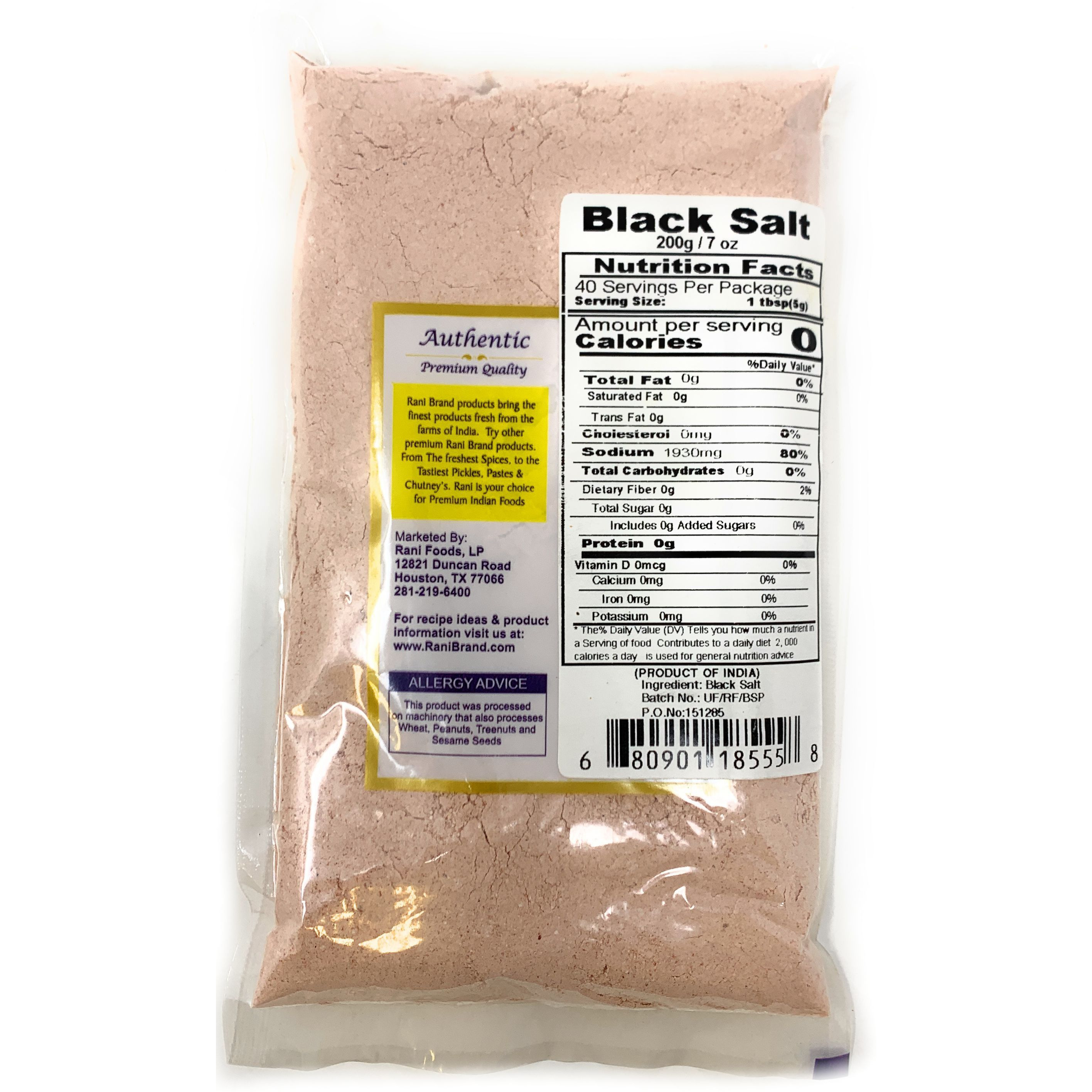 Rani Black Salt (Kala Namak) Powder, Vegan 200g (7oz) Unrefined, Pure and Natural | Gluten Free Ingredients | NON-GMO | Indian Origin