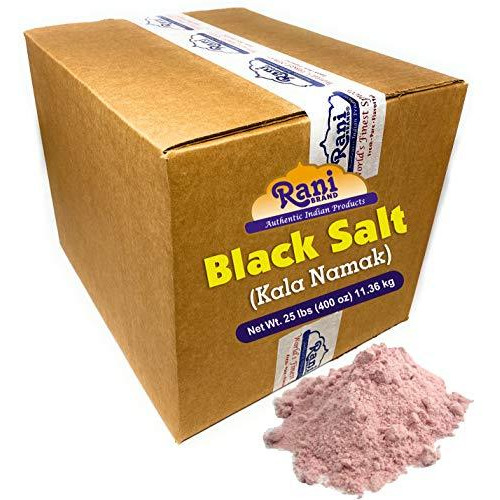 Rani Black Salt (Kala Namak) Powder, Vegan 25 Pound (400 Ounce) 11.36kg ~ Bulk Box, Unrefined, Pure and Natural | Gluten Friendly | NON-GMO | Indian Origin