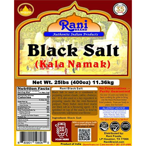 Rani Black Salt (Kala Namak) Powder, Vegan 25 Pound (400 Ounce) 11.36kg ~ Bulk Box, Unrefined, Pure and Natural | Gluten Friendly | NON-GMO | Indian Origin