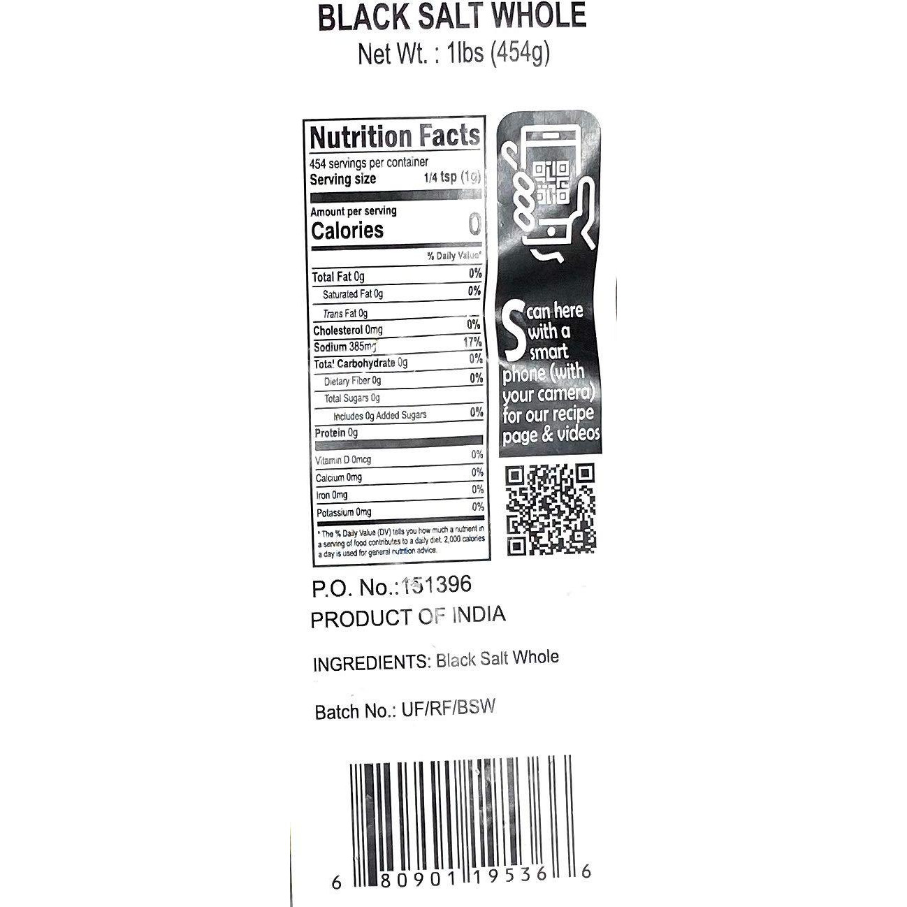 Rani Black Salt Raw Whole (Kala Namak) Vegan 1lb (454g) Unrefined, Pure and Natural | Gluten Friendly | NON-GMO | Indian Origin