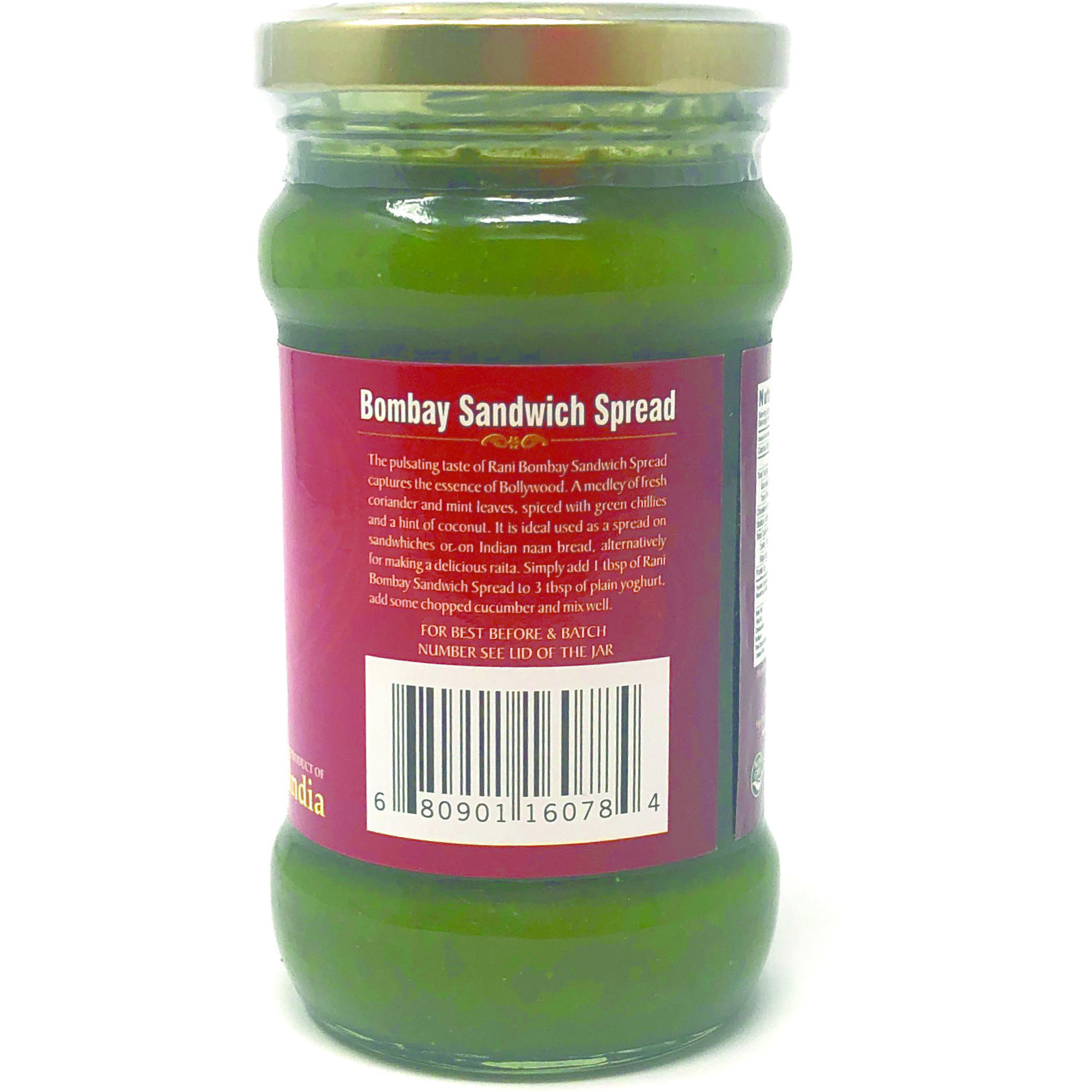Rani Bombay Sandwich Spread, Mild (Mint & Coriander), Glass Jar, Ready to eat 10.5oz (300g) Vegan ~ Gluten Free | NON-GMO | Indian Origin